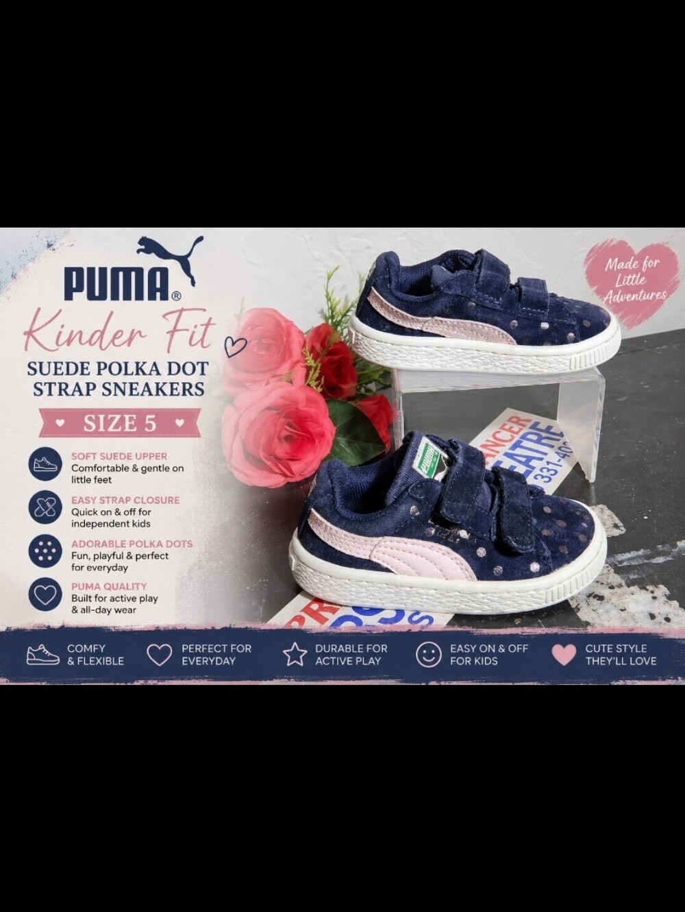 PUMA Kinder Fit Blue Pink Suede Polka Dot Strap Sneaker 5